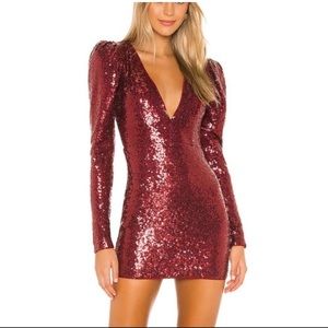 Michael Costello x Revolve red sparkle dress